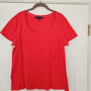 Jones New York Signature Scoop Neck Short Sleeve Tee Top Orange-Red Size XL